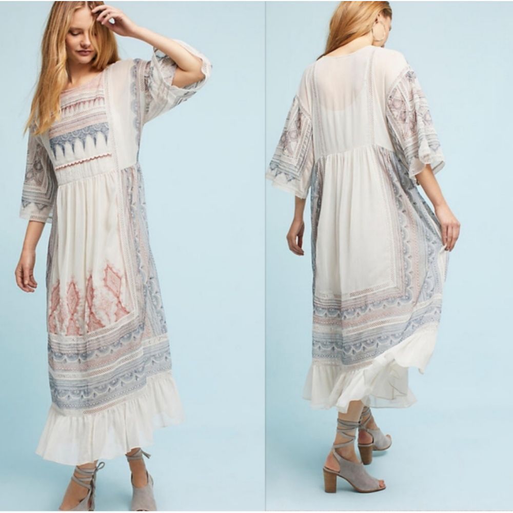 Maeve Toronto embroidered peasant boho semi sheer dress size L